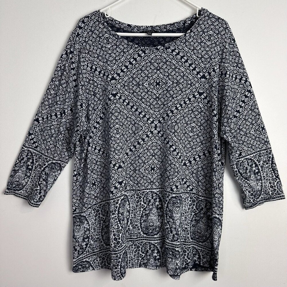 Lucky Brand 2X Top Paisley‎ Border Print Plus Size 3/4 Sleeve Blouse Boho